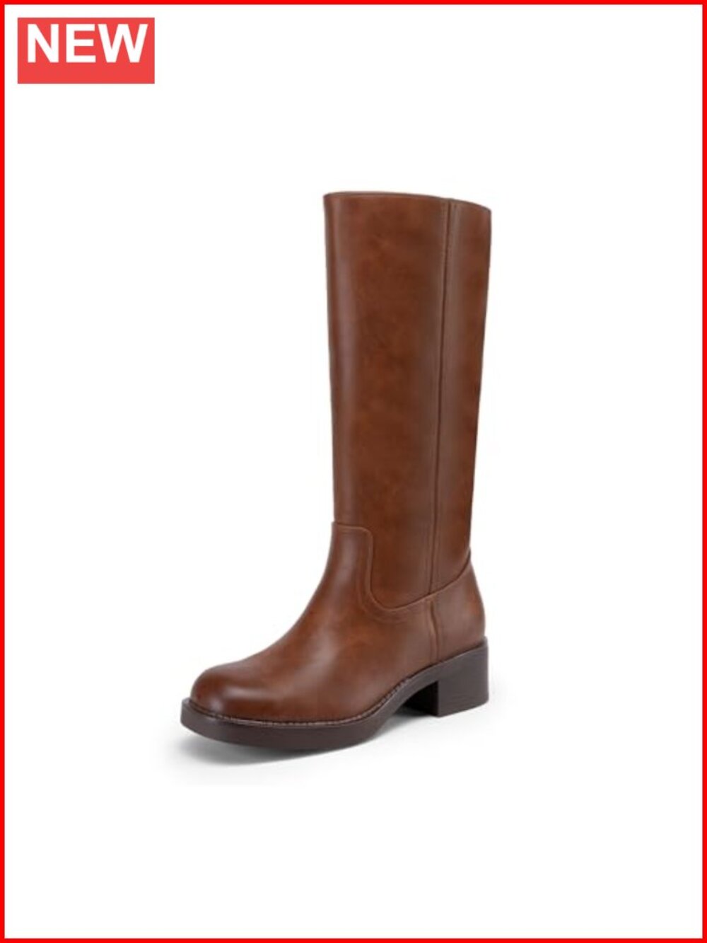 Women's Square Toe Faux Leather Knee High Riding Boots Side Zip Heel